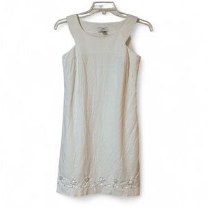 Ann Taylor LOFT White Sleeveless Sheath Dress - Beaded Floral Hem - Size 0